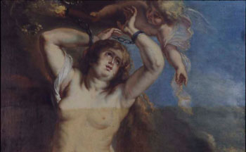 Cleaning a copy of Rubens Andromeda and Perseus.
