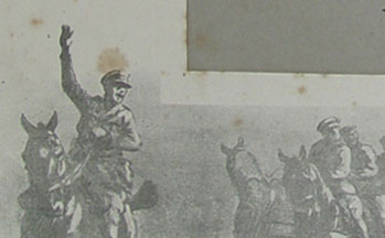 This lithograph taken from drawings by Snaffles (renowned for his sporting prints) is a composite of two separate prints on different papers.